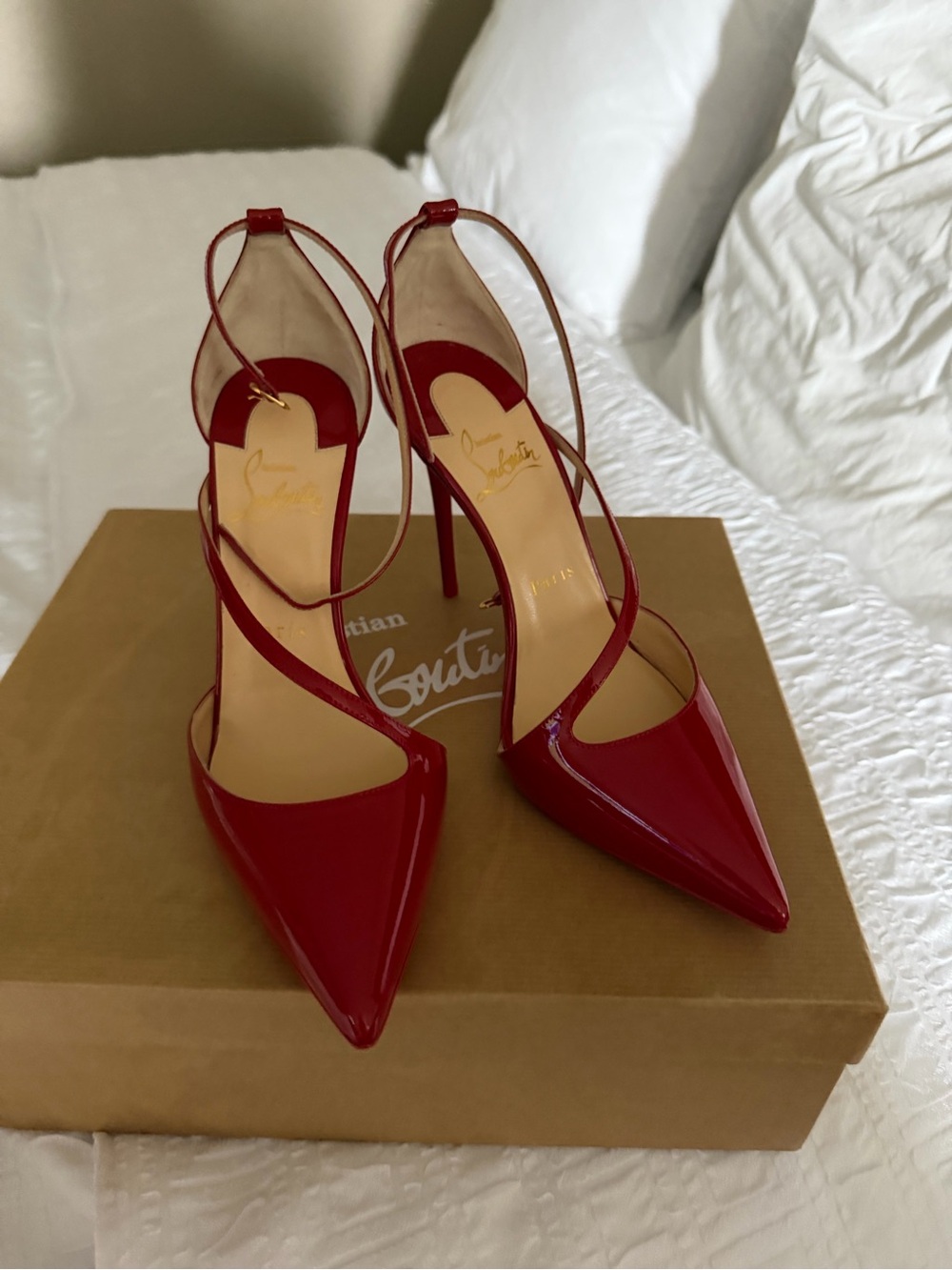 Christian Louboutin Red Patent Pointed-Toe Slingback Pumps - Picture 3 of 3